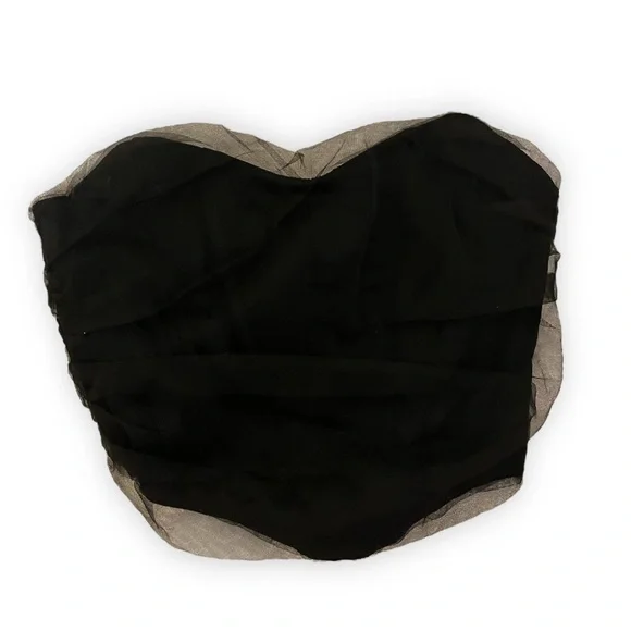 Zara CORSETRY-INSPIRED TULLE CROP TOP Black XS - Picture 7 of 15